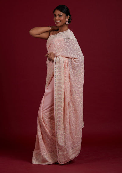 Baby Pink Gotapatti Georgette Designer Saree - Koskii