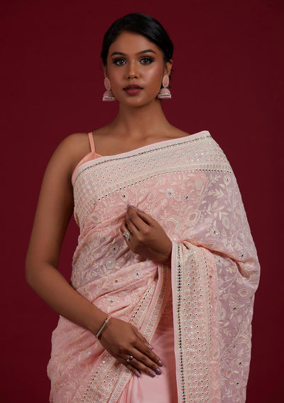 Baby Pink Gotapatti Georgette Designer Saree - Koskii