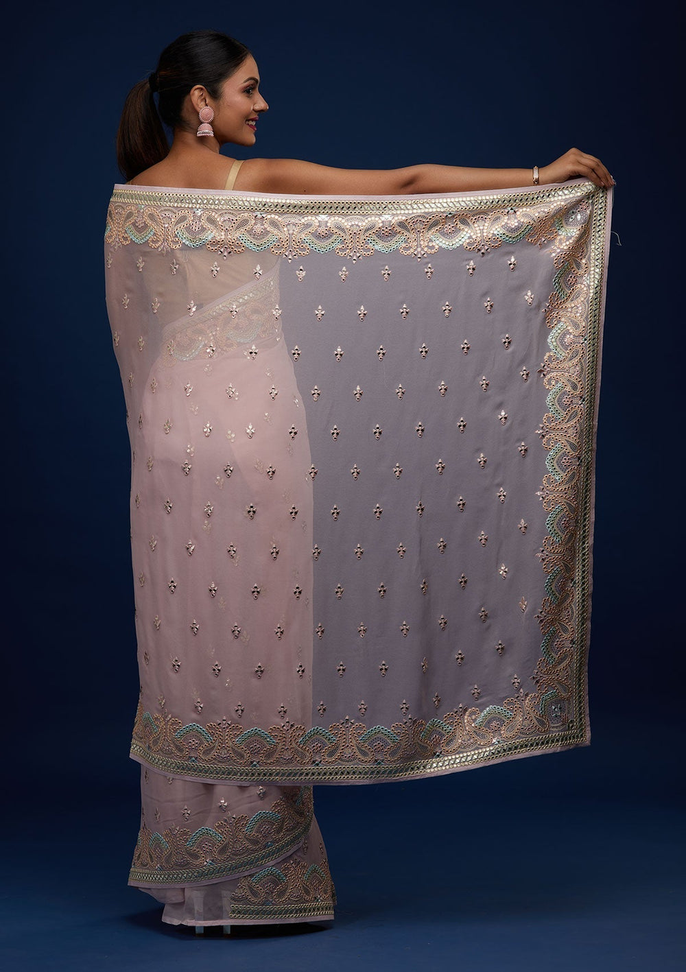 Baby Pink Gotapatti Georgette Designer Saree - Koskii