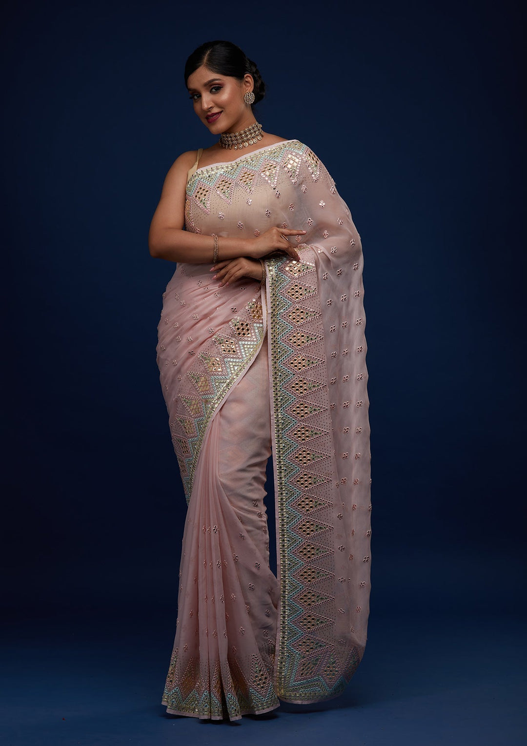 Baby Pink Gotapatti Georgette Designer Saree - Koskii