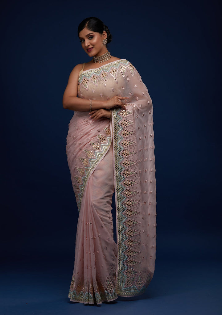 Baby Pink Gotapatti Georgette Designer Saree - Koskii