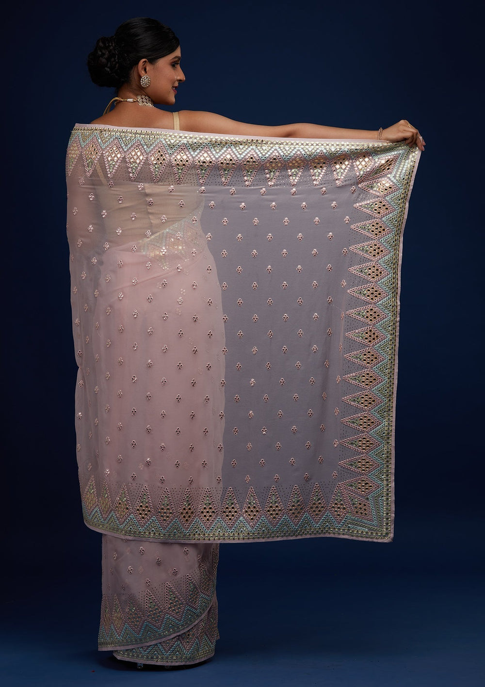 Baby Pink Gotapatti Georgette Designer Saree - Koskii