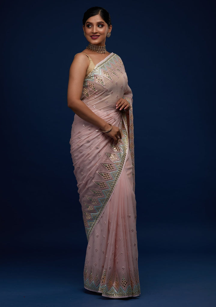 Baby Pink Gotapatti Georgette Designer Saree - Koskii