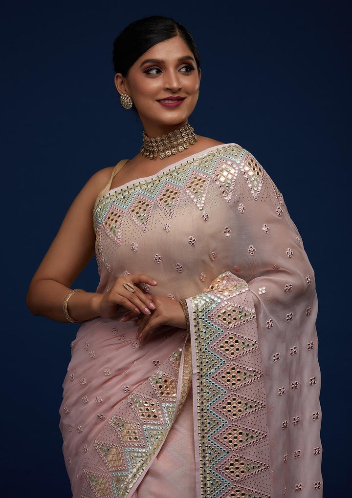 Baby Pink Gotapatti Georgette Designer Saree - Koskii