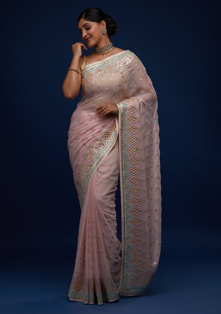 Baby Pink Gotapatti Georgette Designer Saree - Koskii