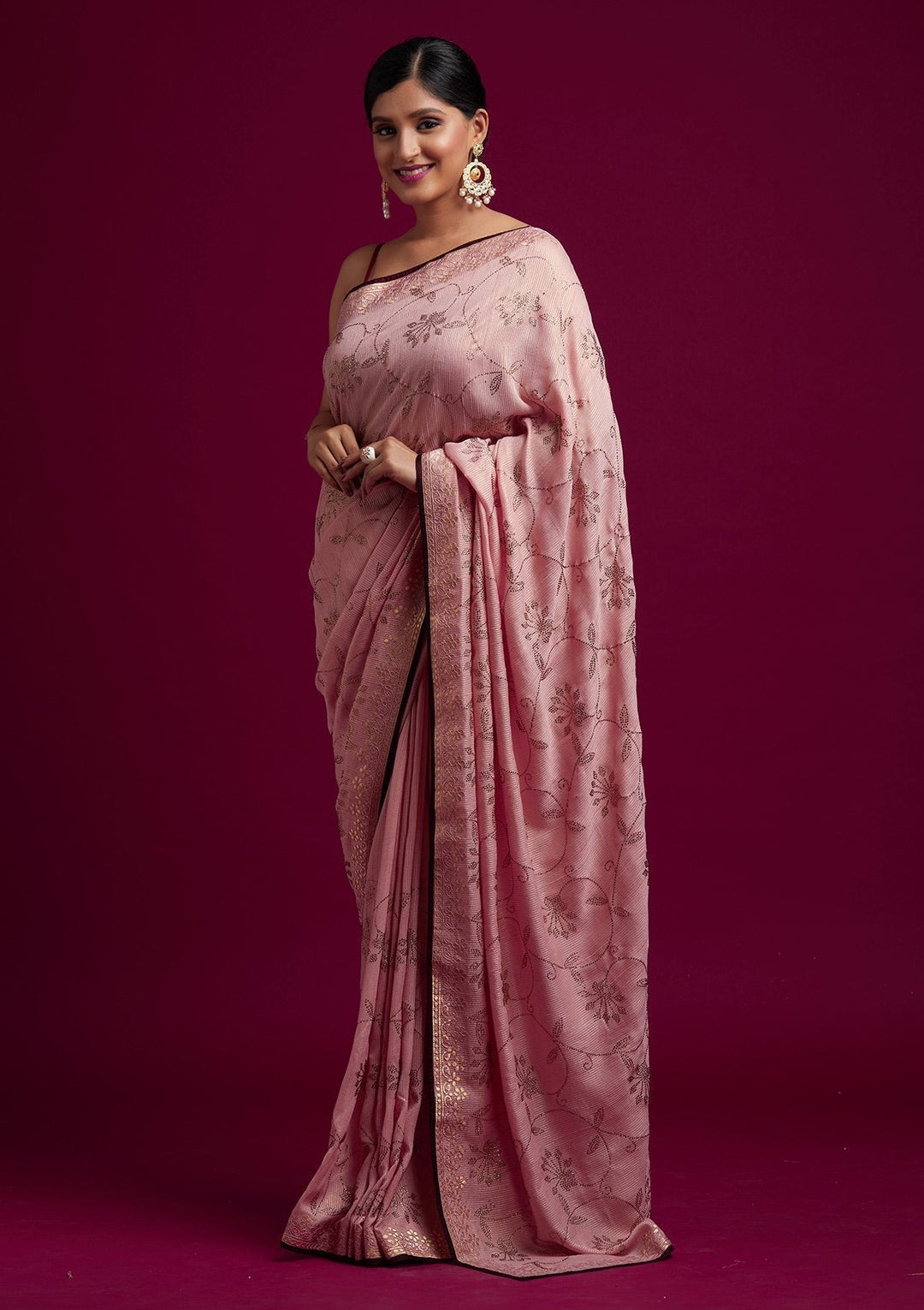 Baby Pink Gotapatti Shimmer Designer Saree - koskii