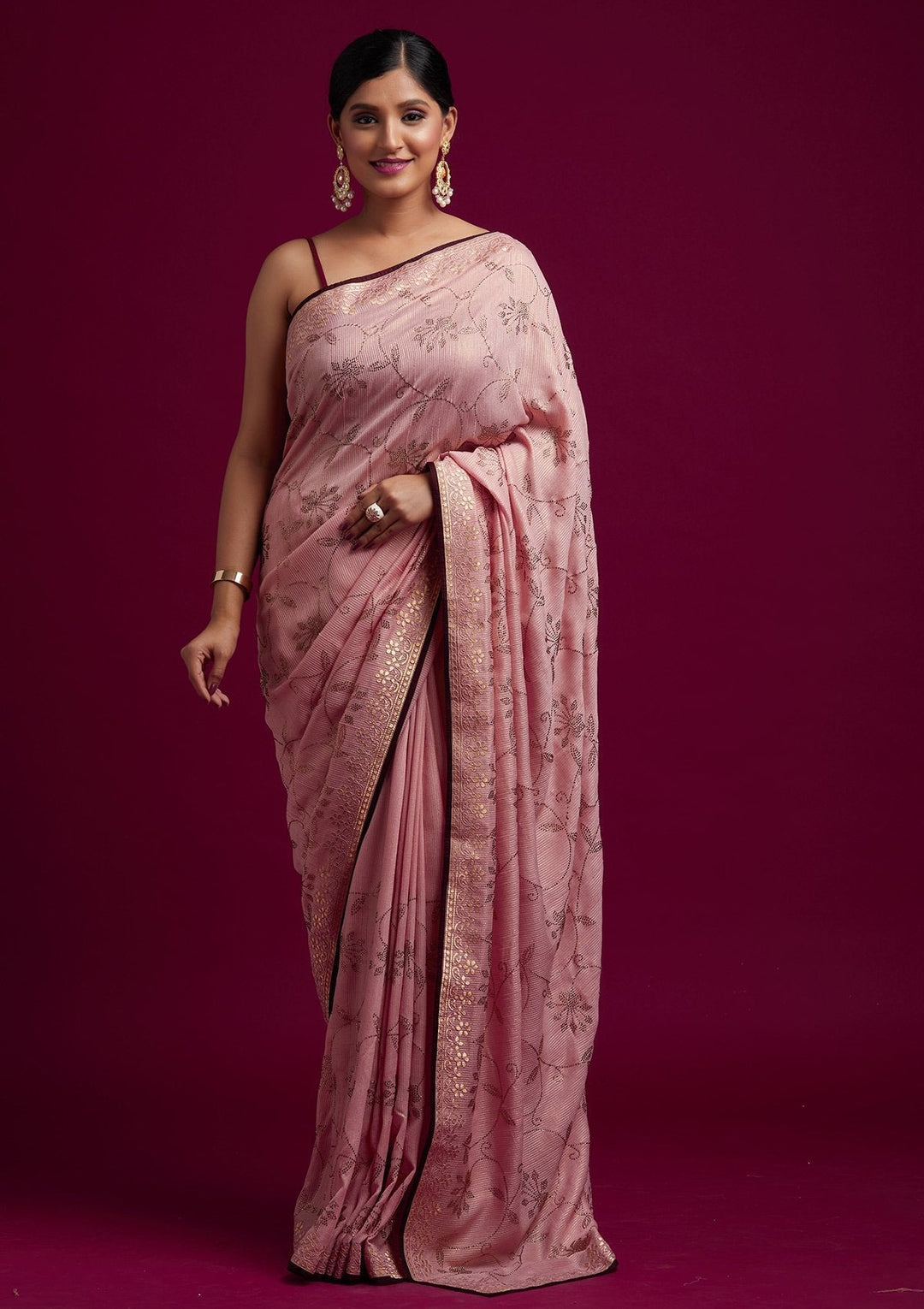 Baby Pink Gotapatti Shimmer Designer Saree - koskii