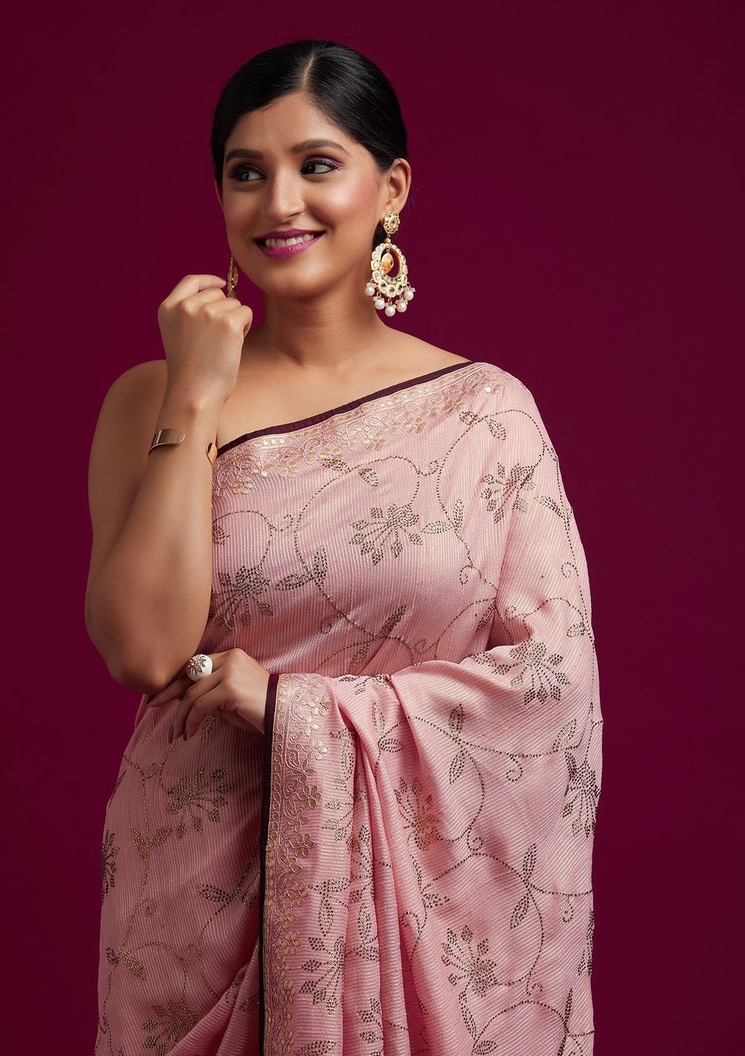 Baby Pink Gotapatti Shimmer Designer Saree - koskii