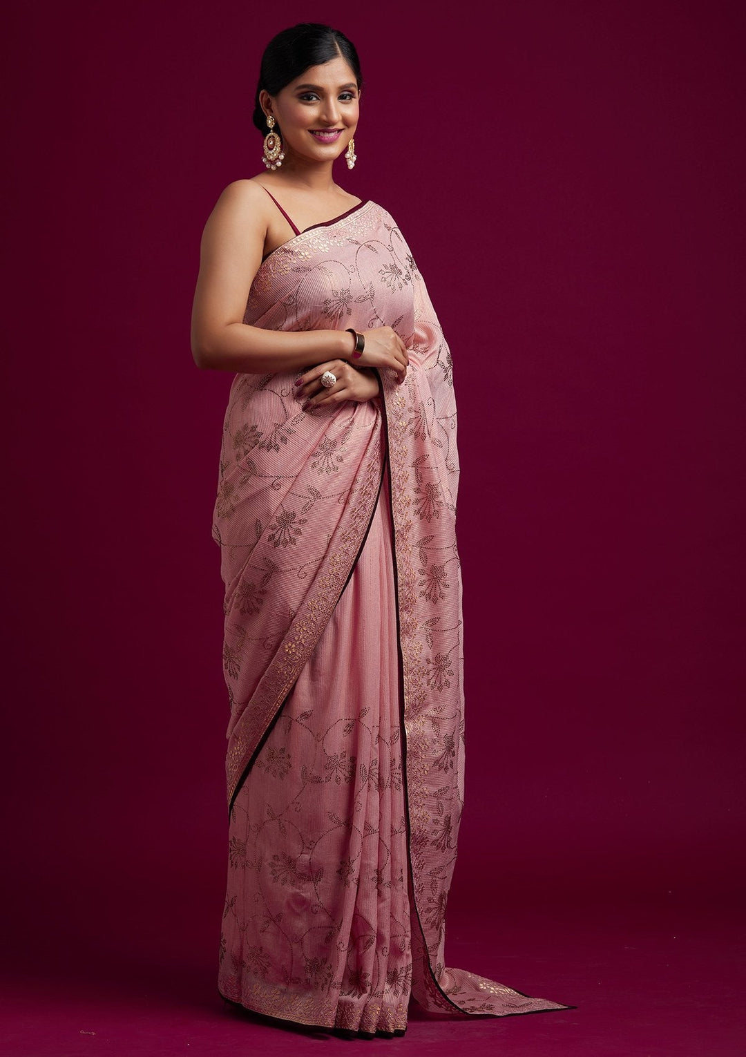 Baby Pink Gotapatti Shimmer Designer Saree - koskii