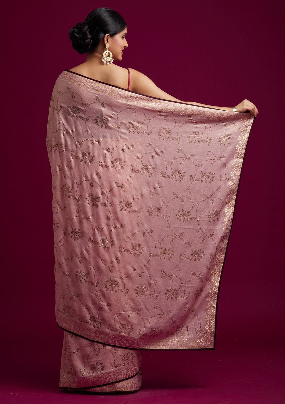 Baby Pink Gotapatti Shimmer Designer Saree - koskii