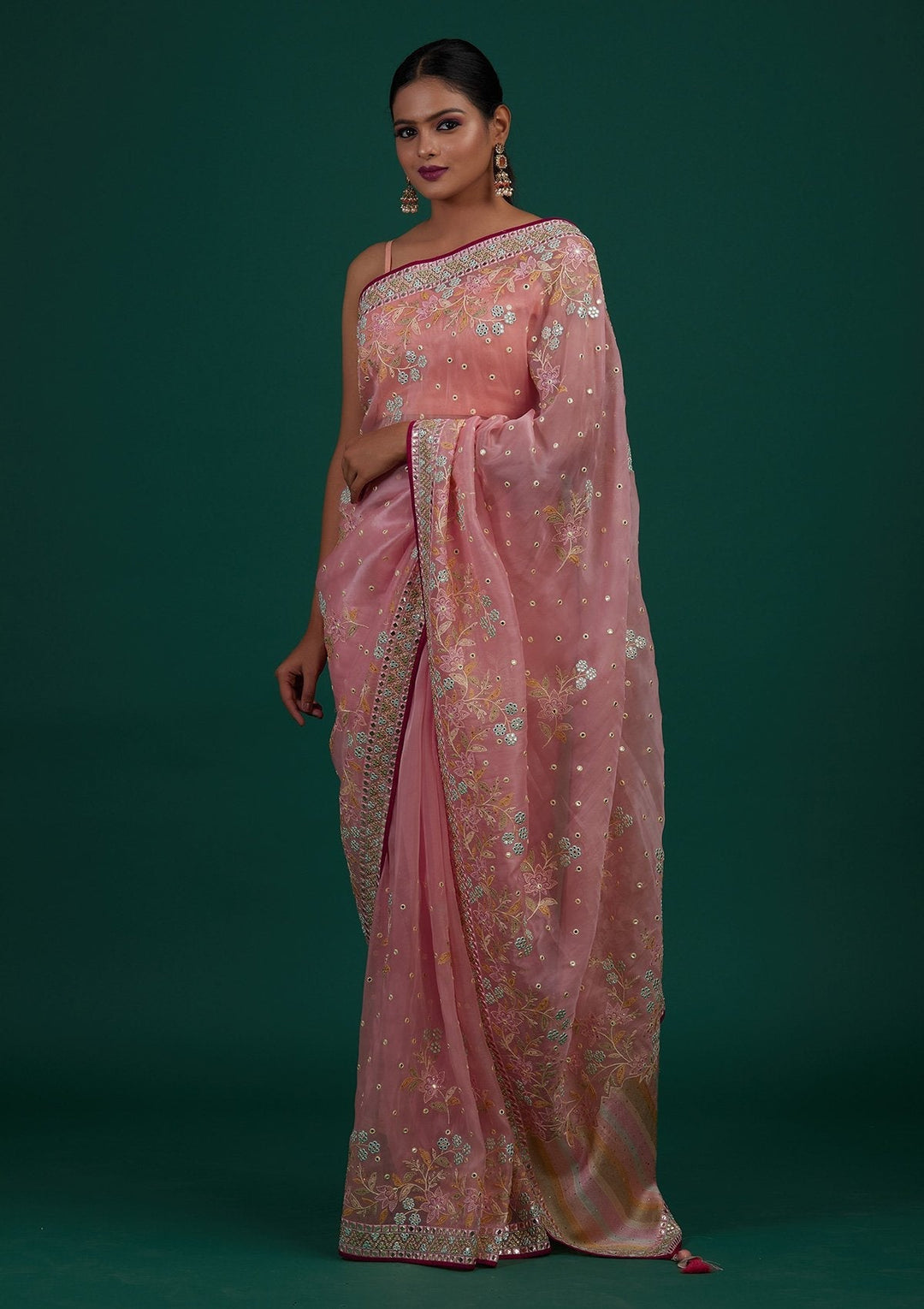 Baby Pink Gotapatti Tissue Designer Saree - Koskii