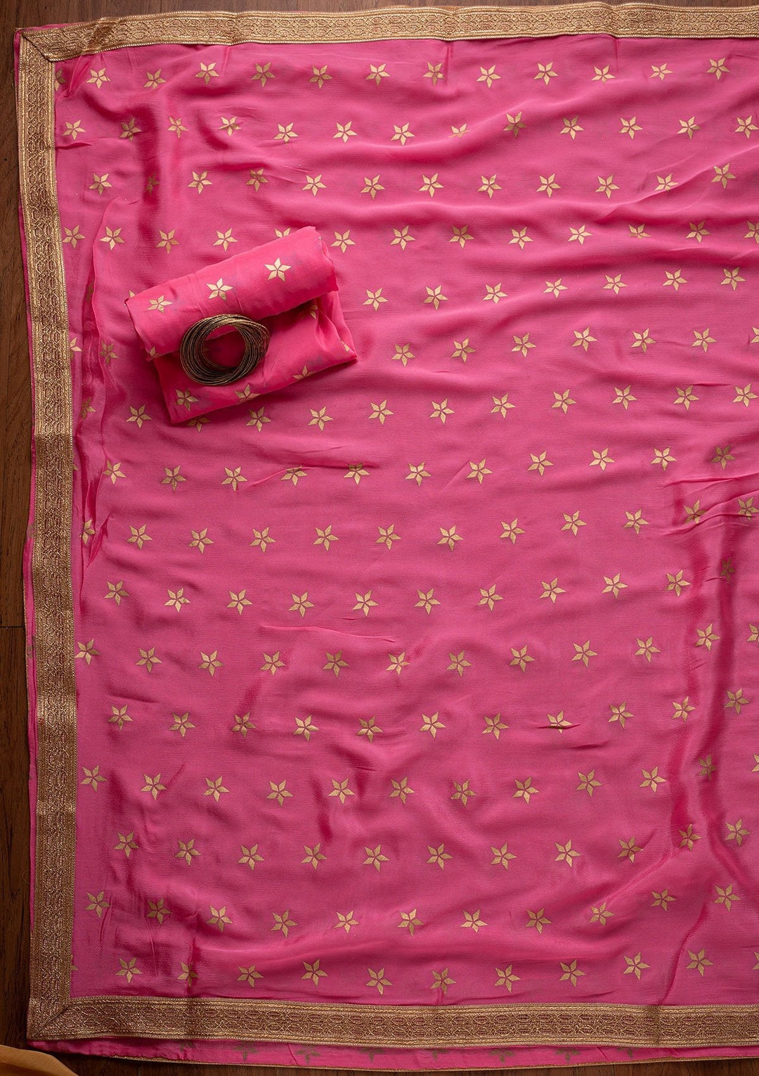 Baby Pink Mirrorwork Chanderi Designer Unstitched Salwar Suit - koskii