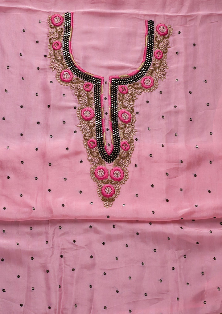 Baby Pink Mirrorwork Chanderi Designer Unstitched Salwar Suit - koskii