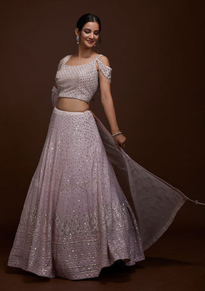 Baby Pink Mirrorwork Georgette Lehenga-Koskii