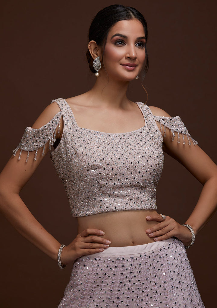 Baby Pink Mirrorwork Georgette Lehenga-Koskii
