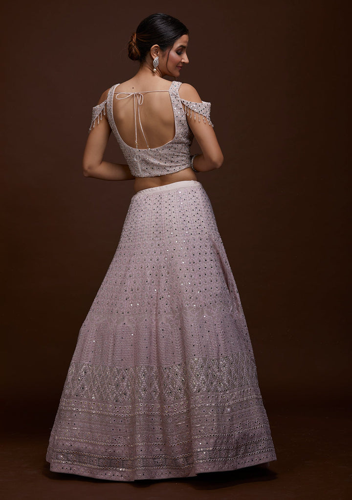 Baby Pink Mirrorwork Georgette Lehenga-Koskii