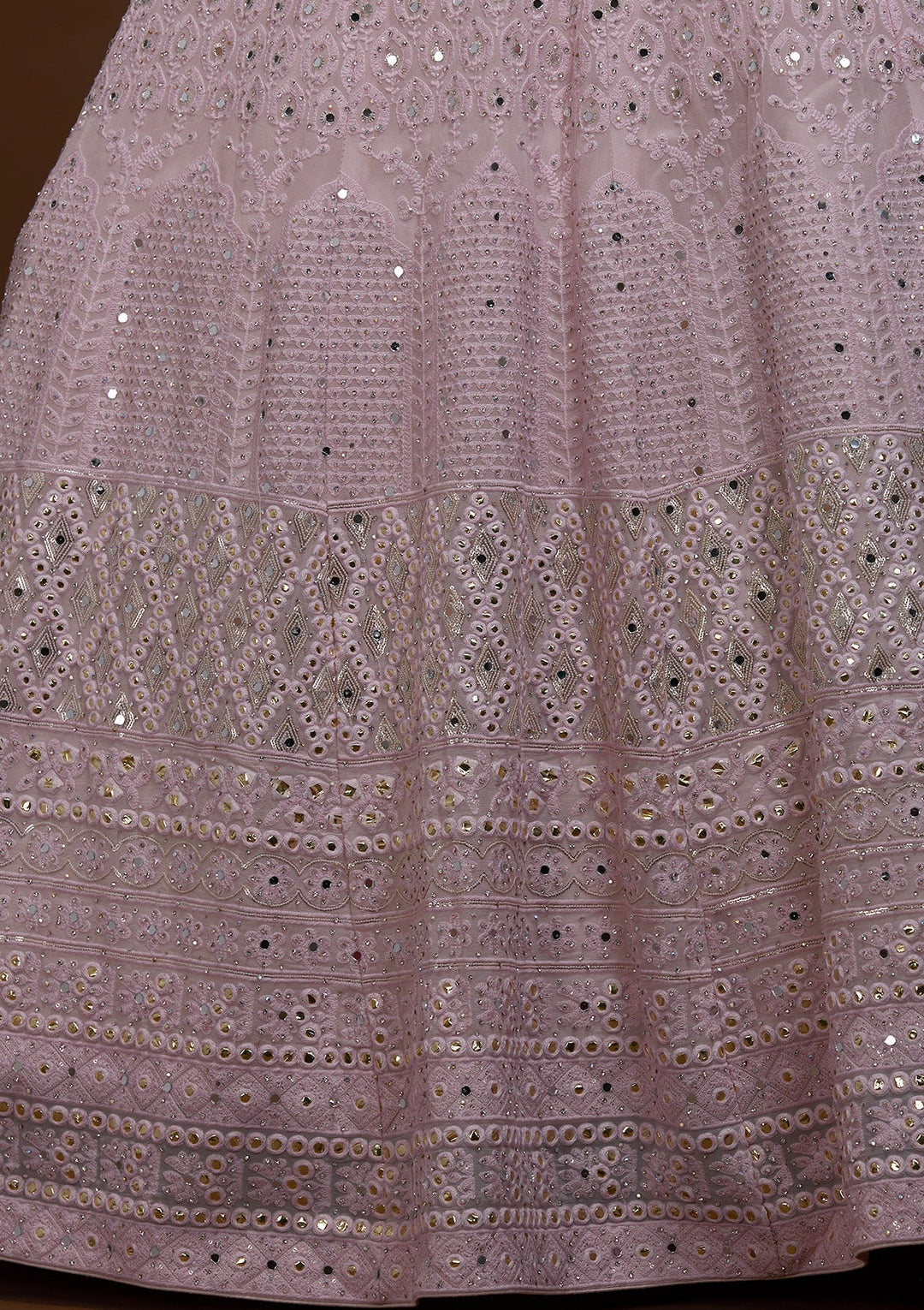 Baby Pink Mirrorwork Georgette Lehenga-Koskii