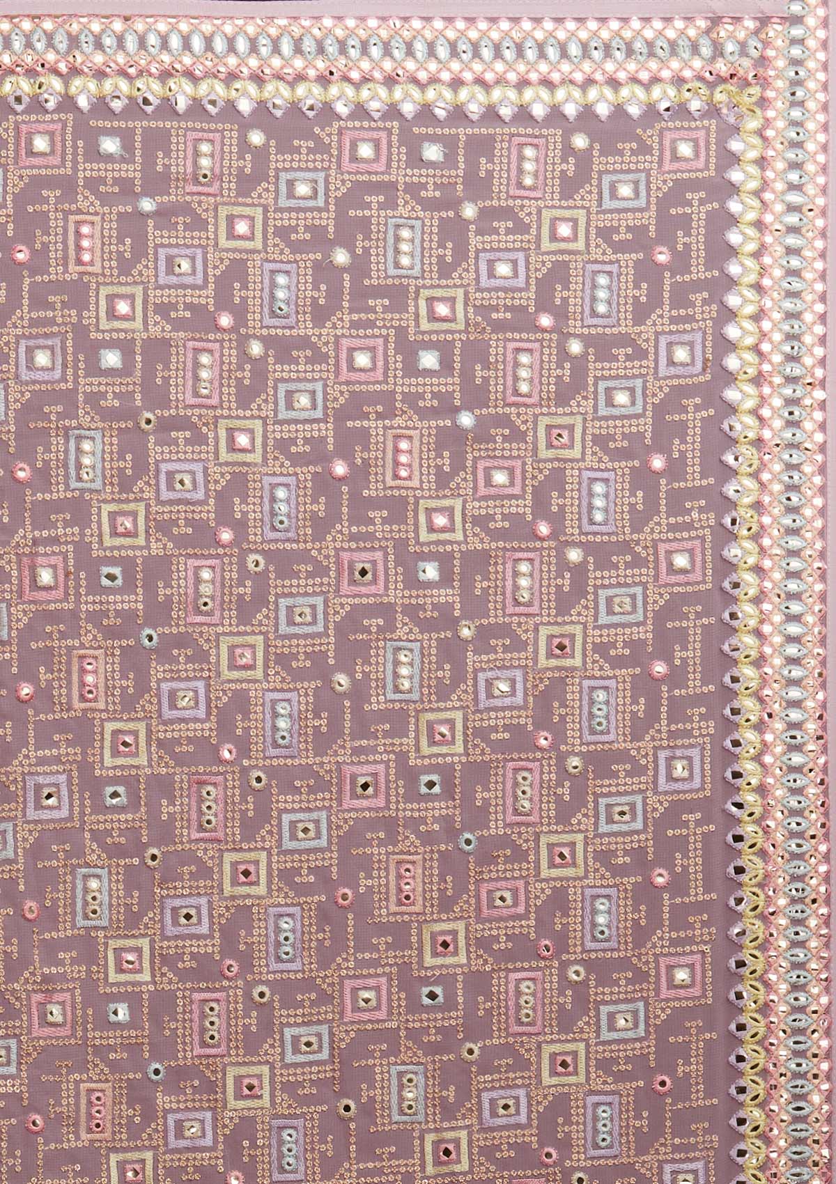Baby Pink Mirrorwork Georgette Designer Saree - Koskii