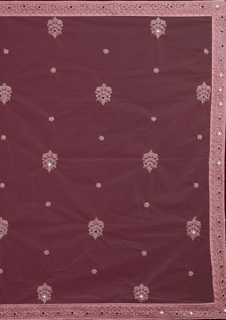 Baby Pink Mirrorwork Net Designer Semi-Stitched Lehenga - Koskii