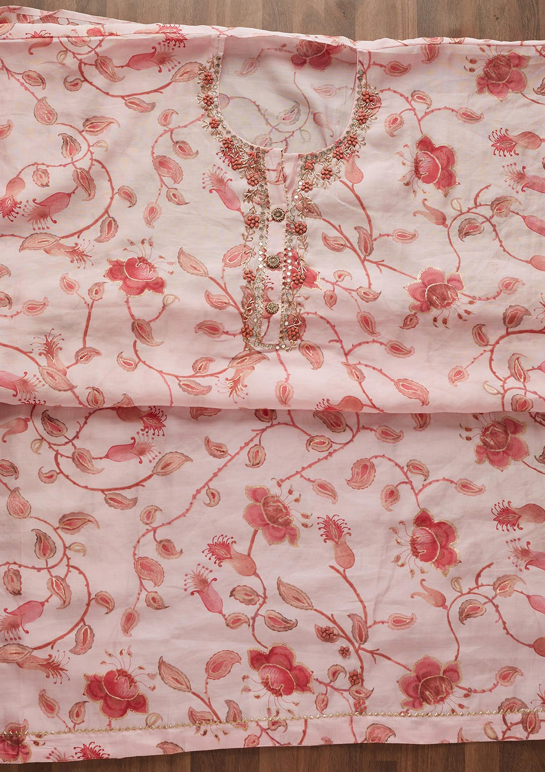 Baby Pink Mirrorwork Semi Crepe Designer Semi-Stitched Salwar Suit - Koskii