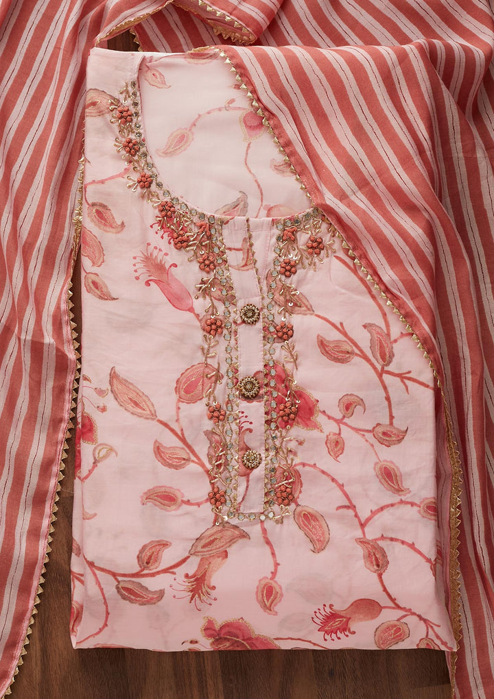 Baby Pink Mirrorwork Semi Crepe Designer Semi-Stitched Salwar Suit - Koskii