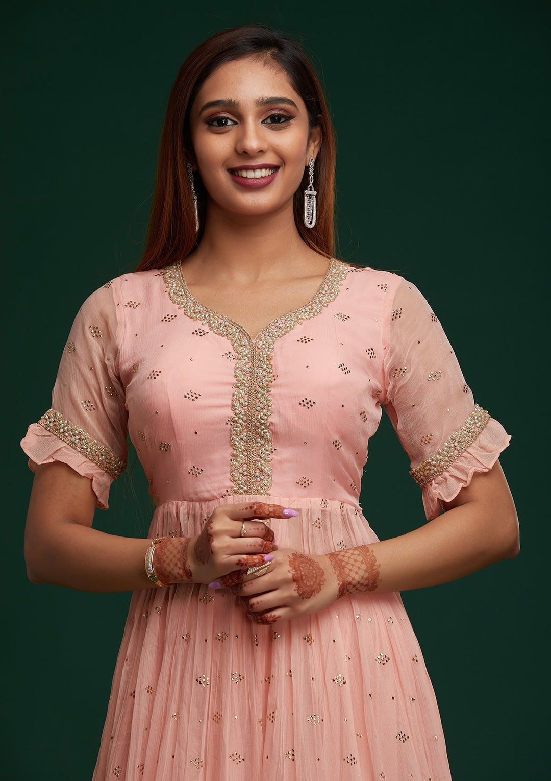 Baby Pink Pearlwork Georgette Designer Salwar Suit - Koskii