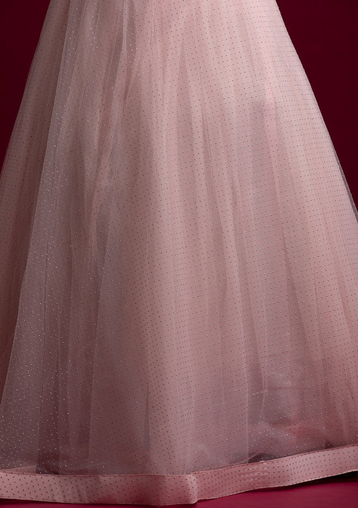 Baby Pink Pearlwork Net Designer Lehenga - koskii
