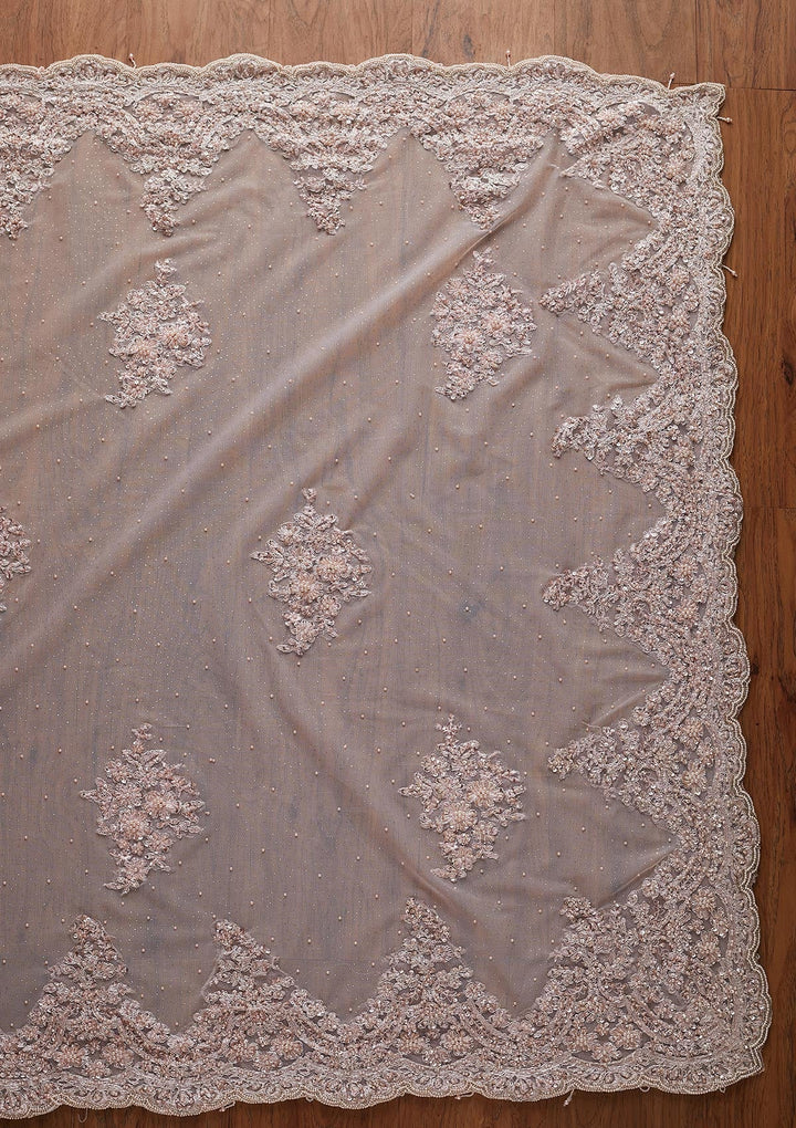 Baby Pink Pearlwork Net Designer Saree - koskii