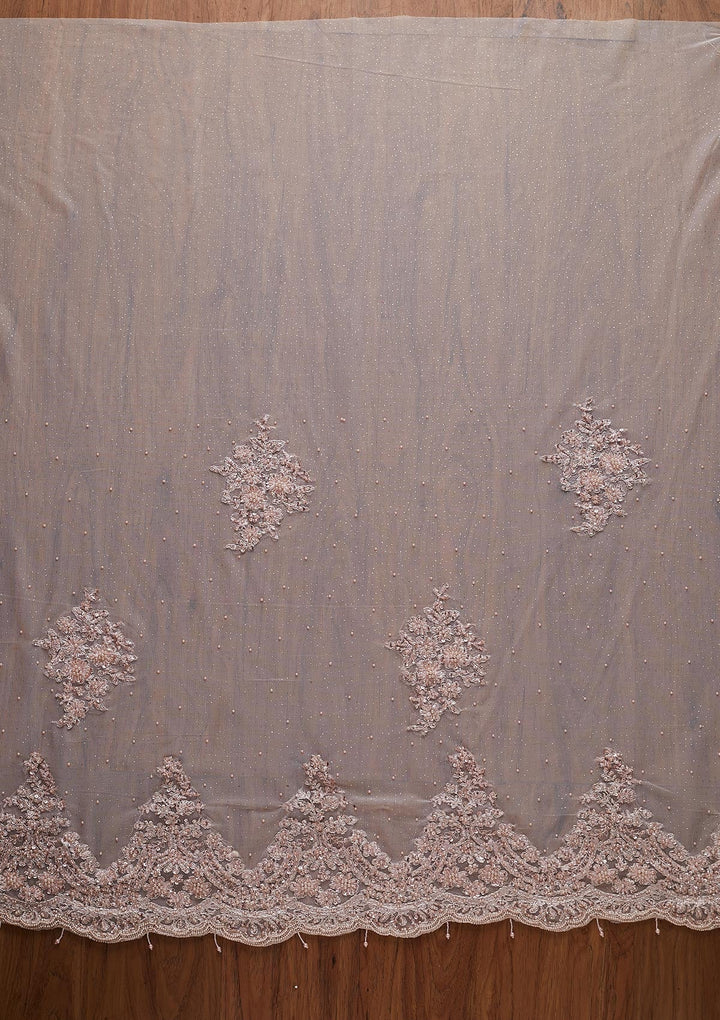 Baby Pink Pearlwork Net Designer Saree - koskii