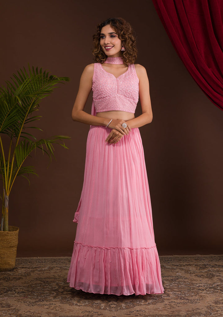 Baby Pink Sequins Georgette Designer Lehenga-Koskii