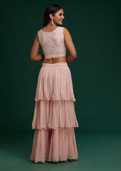 Baby Pink Sequins Georgette Designer Salwar Suit - Koskii