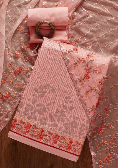 Baby Pink Sequins Georgette Designer Unstitched Salwar Suit - koskii