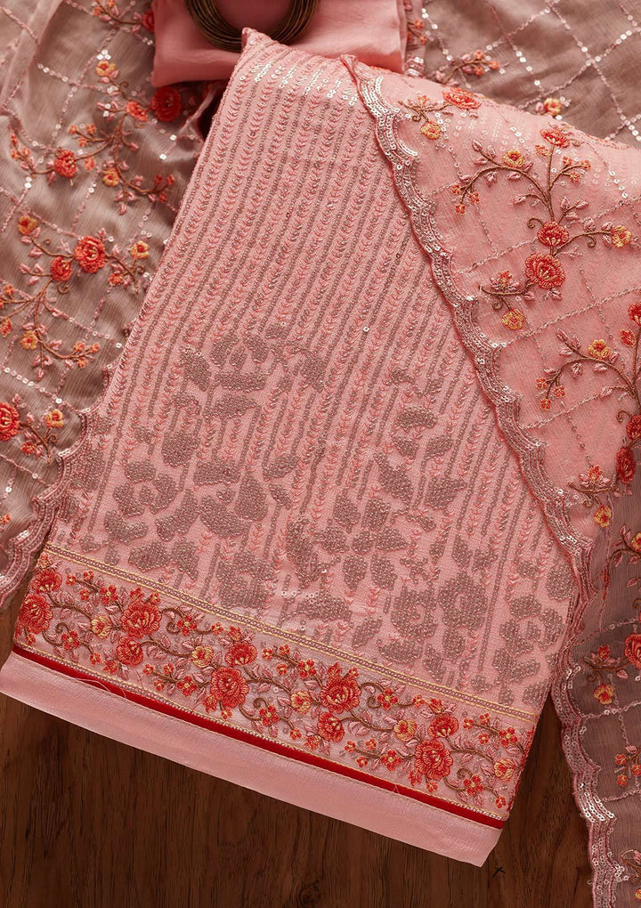 Baby Pink Sequins Georgette Designer Unstitched Salwar Suit - koskii