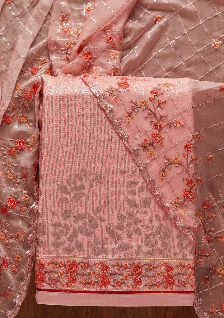 Baby Pink Sequins Georgette Designer Unstitched Salwar Suit - koskii