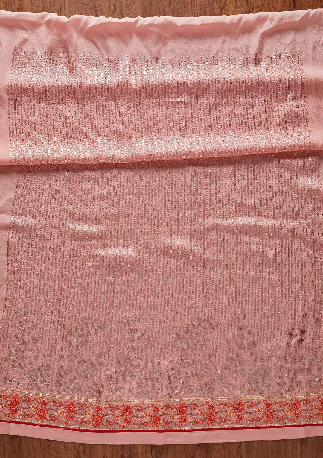 Baby Pink Sequins Georgette Designer Unstitched Salwar Suit - koskii