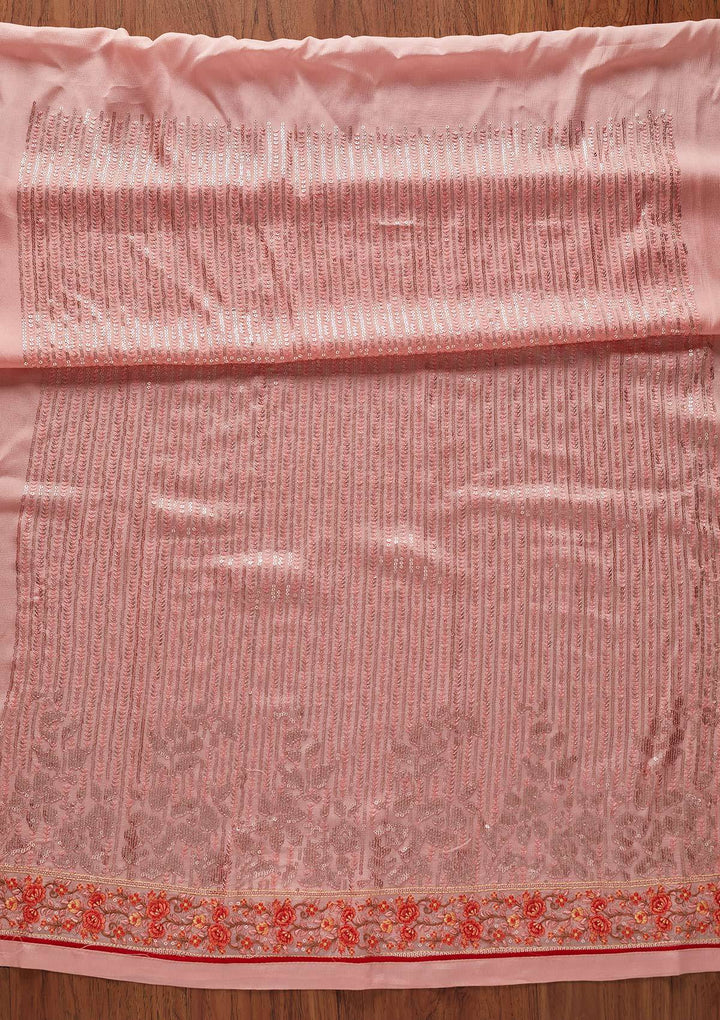 Baby Pink Sequins Georgette Designer Unstitched Salwar Suit - koskii