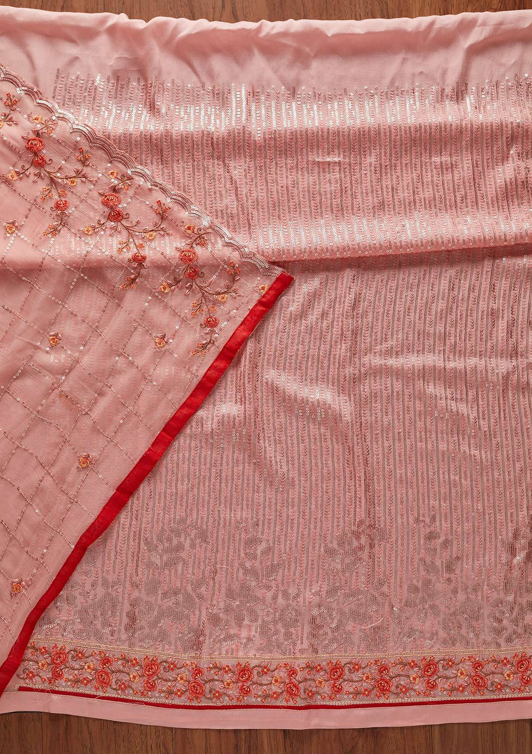 Baby Pink Sequins Georgette Designer Unstitched Salwar Suit - koskii