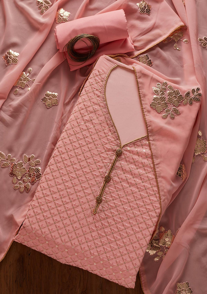Baby Pink Sequins Georgette Designer Unstitched Salwar Suit - koskii