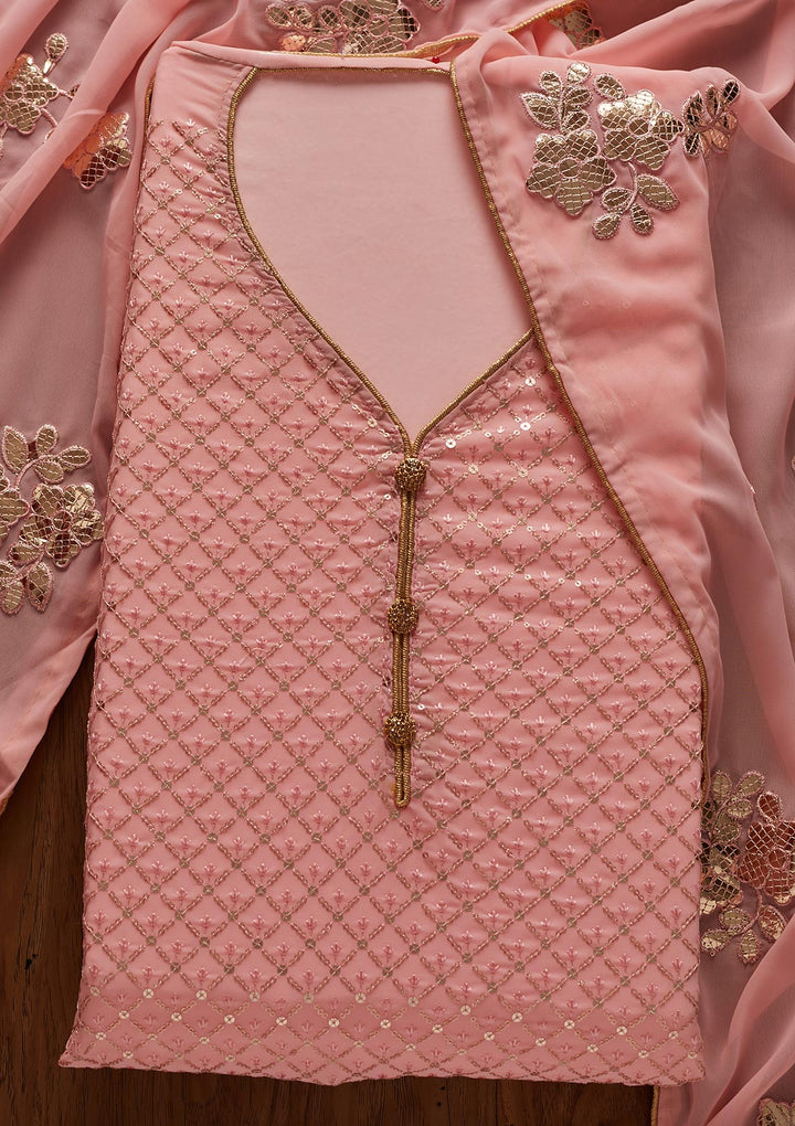 Baby Pink Sequins Georgette Designer Unstitched Salwar Suit - koskii