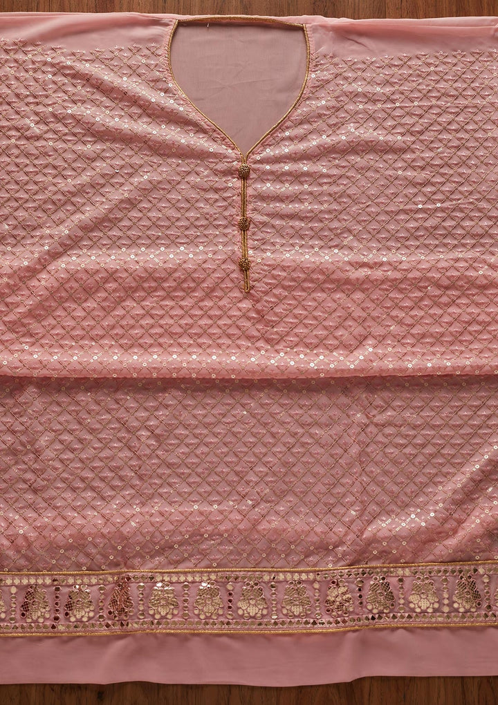 Baby Pink Sequins Georgette Designer Unstitched Salwar Suit - koskii