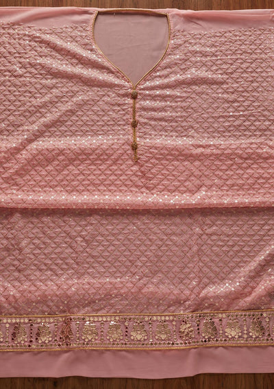 Baby Pink Sequins Georgette Designer Unstitched Salwar Suit - koskii
