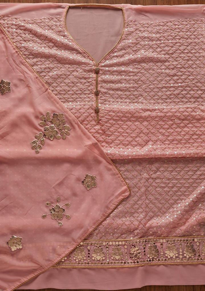 Baby Pink Sequins Georgette Designer Unstitched Salwar Suit - koskii