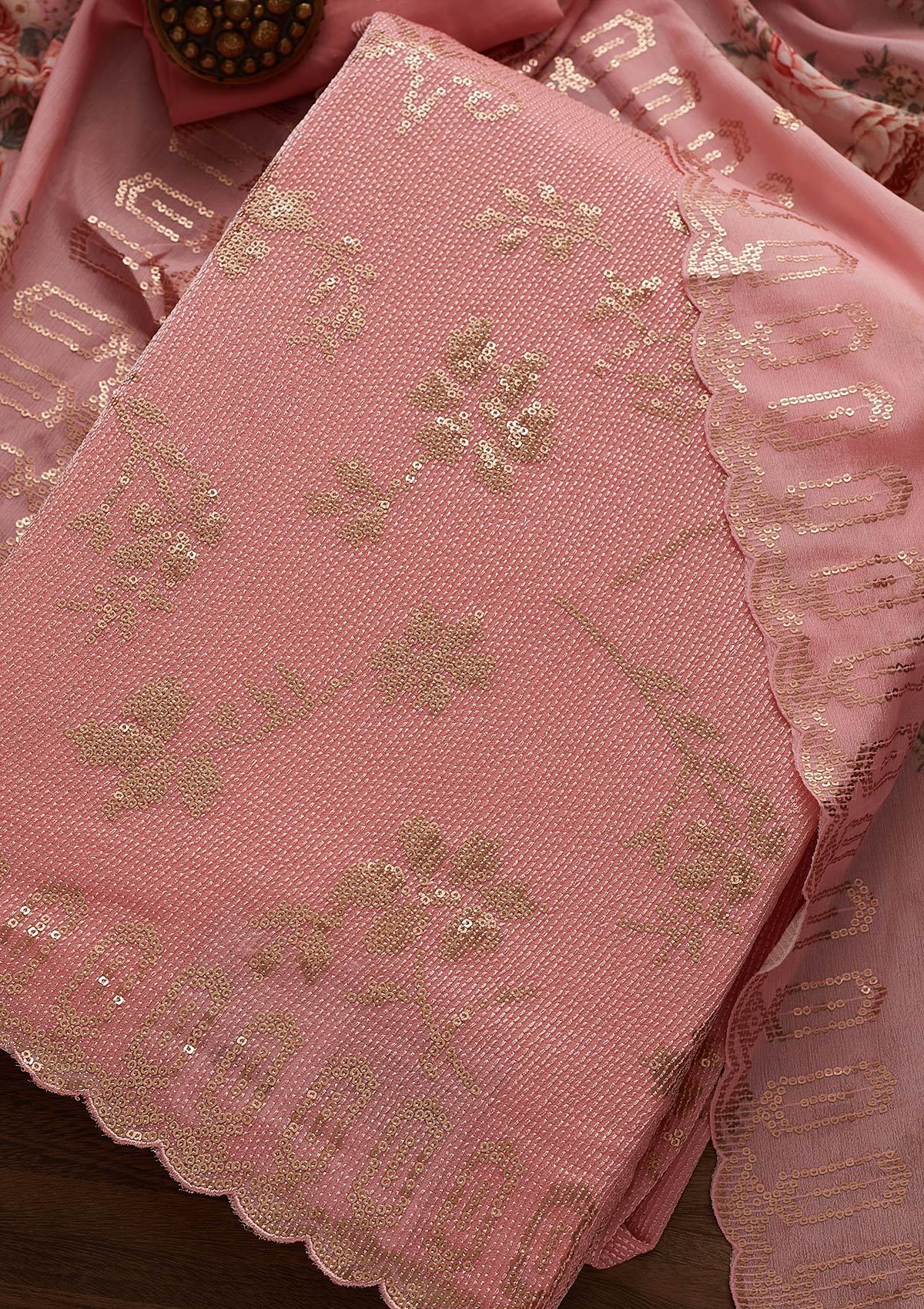 Baby Pink Sequins Georgette Designer Unstitched Salwar Suit - Koskii