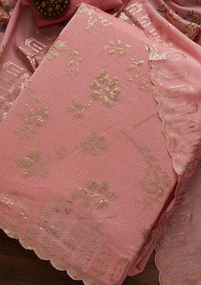 Baby Pink Sequins Georgette Designer Unstitched Salwar Suit - Koskii