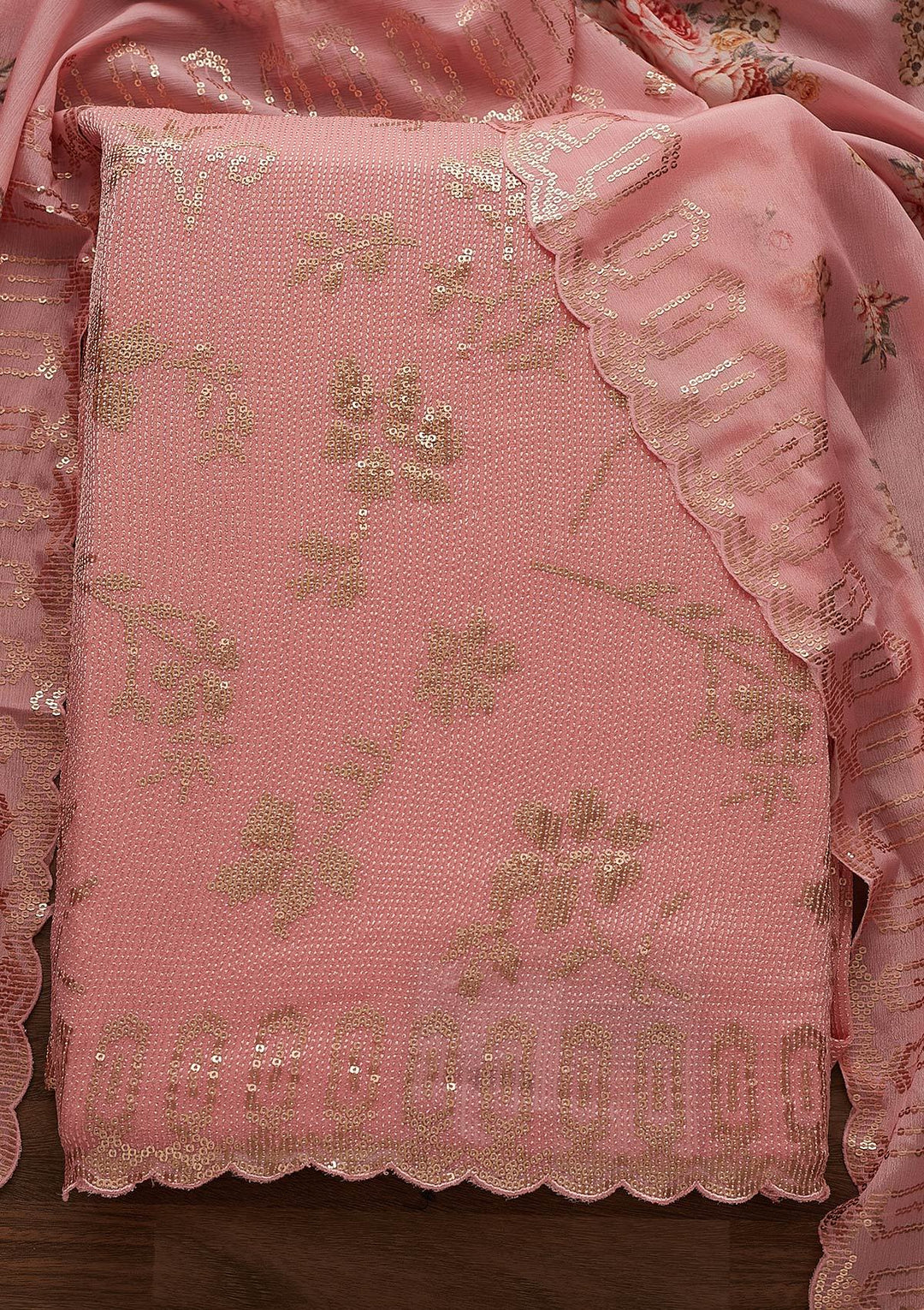 Baby Pink Sequins Georgette Designer Unstitched Salwar Suit - Koskii