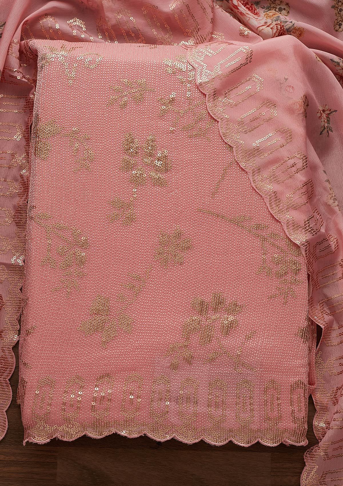Baby Pink Sequins Georgette Designer Unstitched Salwar Suit - Koskii