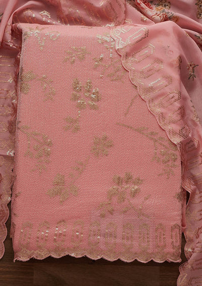 Baby Pink Sequins Georgette Designer Unstitched Salwar Suit - Koskii