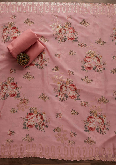 Baby Pink Sequins Georgette Designer Unstitched Salwar Suit - Koskii