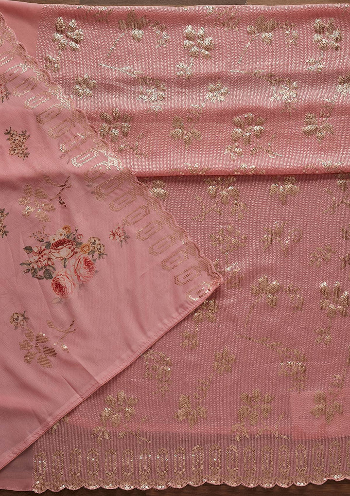 Baby Pink Sequins Georgette Designer Unstitched Salwar Suit - Koskii