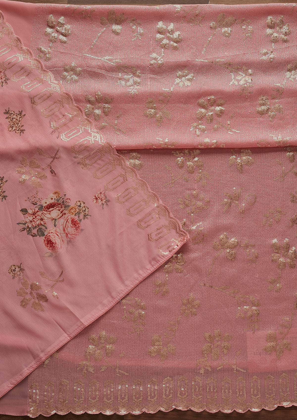 Baby Pink Sequins Georgette Designer Unstitched Salwar Suit - Koskii